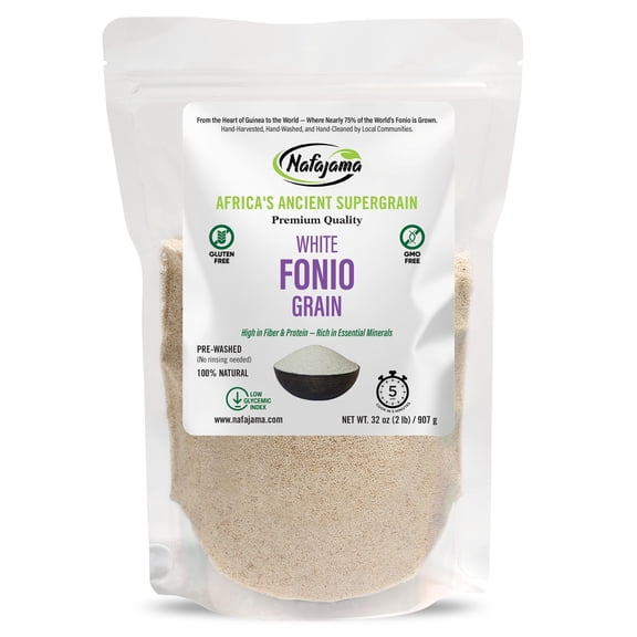 Nafajama Premium Gluten-Free White Fonio Grain | Ancient African Super- grain| All-Natural, Non-GMO, Vegan, High-Fiber Superfood 1 Bag of 2 lb / 907g