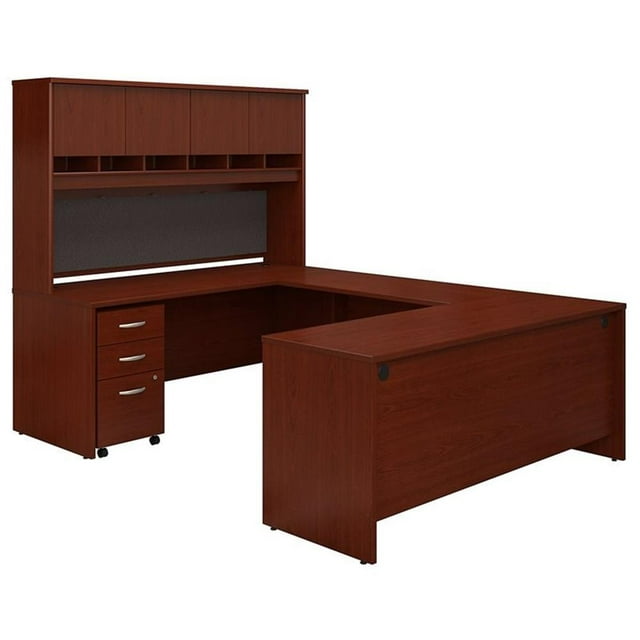 Pemberly Row Bureau en U de 72 Pouces L avec Huche et Rangement en Acajou