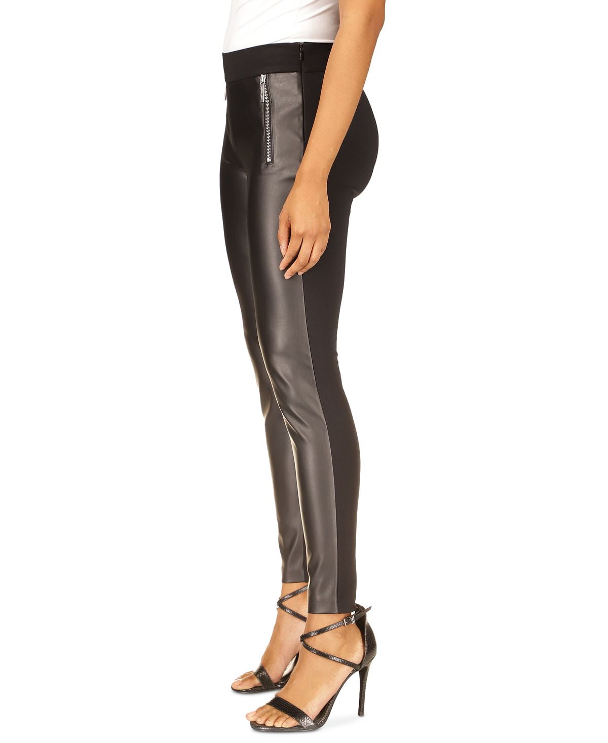 Michael Kors Women's Mixed Media Skinny Pants Black Size Petite