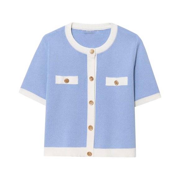 Ailaofu Women's Short Sleeve Button Down Cardigan Summer Knit Dressy Elegant Office Sweaters Outerwear