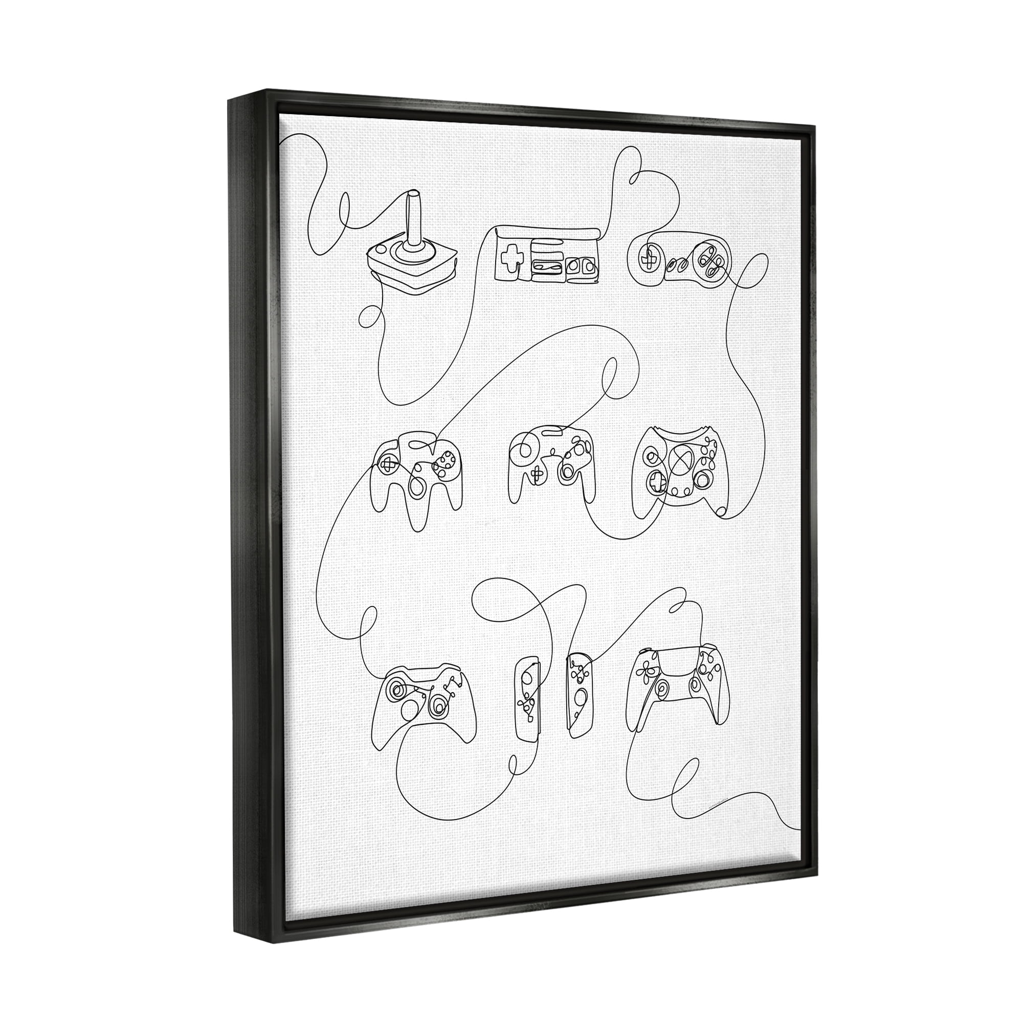 Stupell Industries Line Doodle Gaming Controllers Abstract Painting Black Floater Framed Canvas Art Print Wall Art, 17 x 21