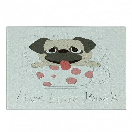 

Pug Cutting Board Live Love Bark Words with a Puppy in a Tea Cup Happiness Funny Image Decorative Tempered Glass Cutting and Serving Board Small Size Pink Black Pale Pink by Ambesonne
