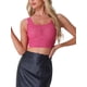 thumbnail image 1 of Top de malla transparente para mujer, con escote en forma de barco, estrellas brillantes, sin mangas, top corto de fiesta, rosa intenso, talla XS, 1 of 1