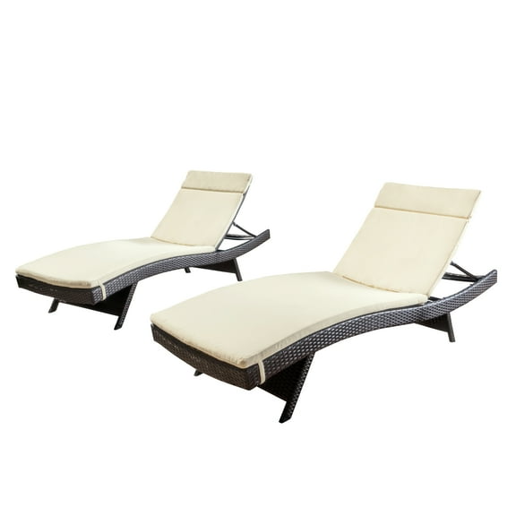 Salvador Outdoor Wicker Adjustable Chaise Lounge with Cushions, Set of 2, Brown