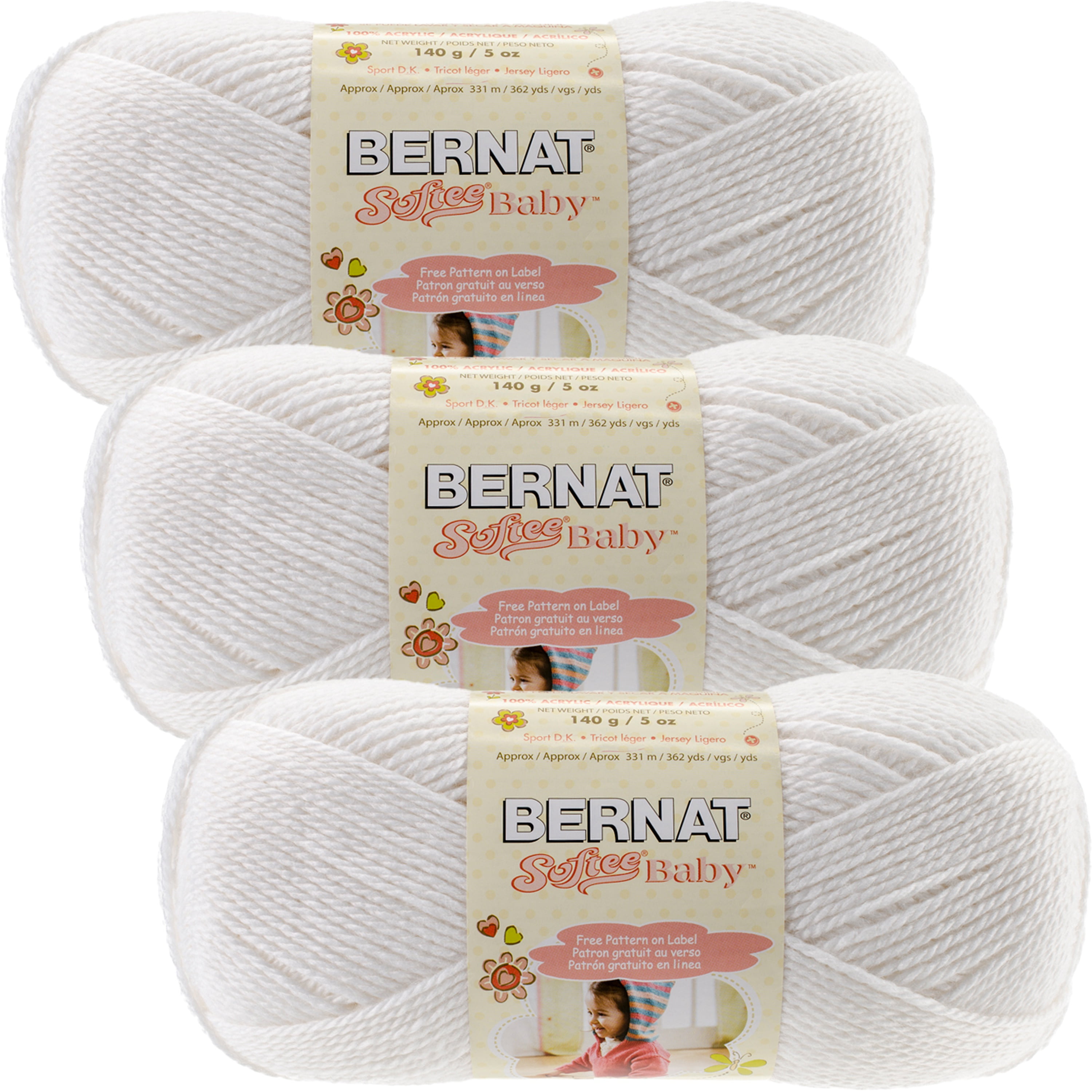 Bernat Softee Baby Yarn - Solids-White, Multipack Of 3