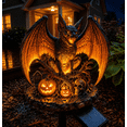 thumbnail image 3 of Horror Tombstone Bat Solar Powered Lawn Lamp, Illuminated Giant Bat Pumpkin Skull Statue Stake Light for Halloween Patio, 3 of 6