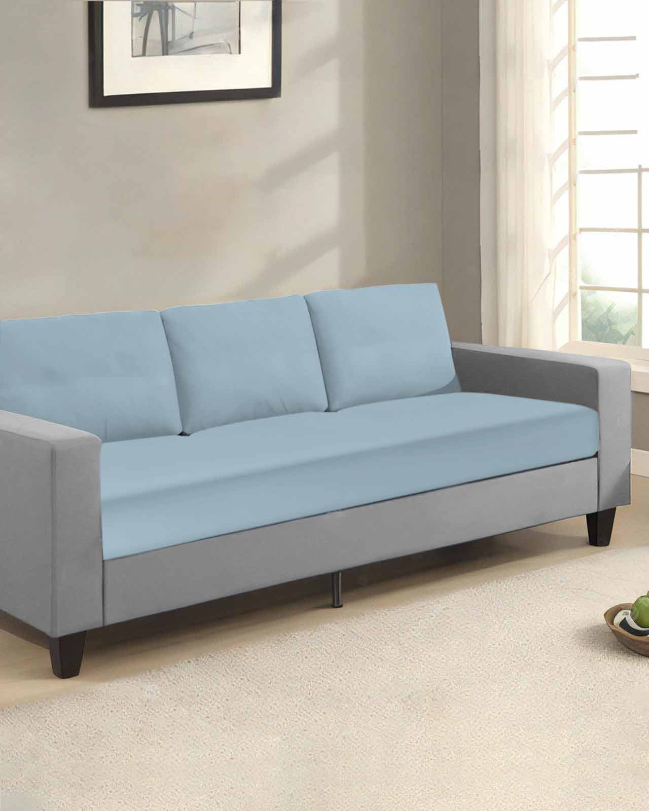 Sky Blue Couch Cushion Covers Stretch, Washable Sofa Seat Covers Individual Seat Cushion Sofa Slipcovers Modern Pure Winter Sky Blue Couch Cover Furniture Protector M-1PCS