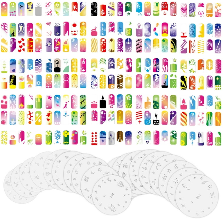 Custom Body Art Airbrush Nail Stencils - Design Series Set # 13 includes 20  Individual Nail Templates with 18 Designs 