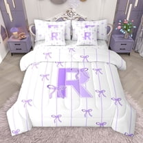 Castle Fairy Personalized Initial Letter R 7-Piece Twin Bedding Sets for Children Women Men,Bow Tie Stripes Bedding Comforter Set,Monogrammed Alphabet Breathable Sheet Sets,Breathable Home Decor