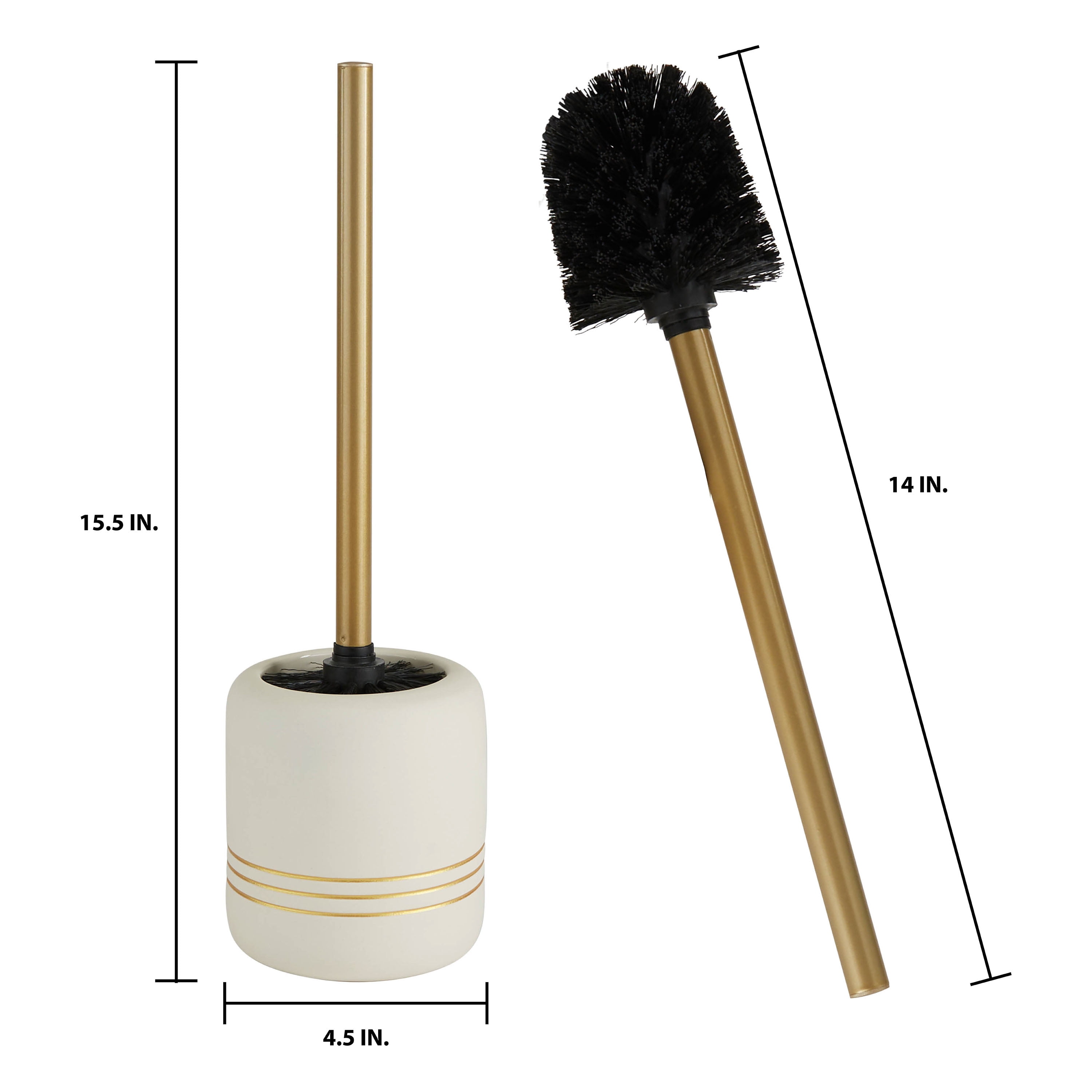 Bath Bliss Ceramic Toilet Brush, White and Gold