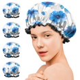 thumbnail image 7 of Shower Caps,Pioneer Flower Floral Print Pattern Waterproof Shower Cap for Women 4 Pieces,Double Reusable Hair Cover for Shower PEVA Elastic Stretch Hem, 7 of 7