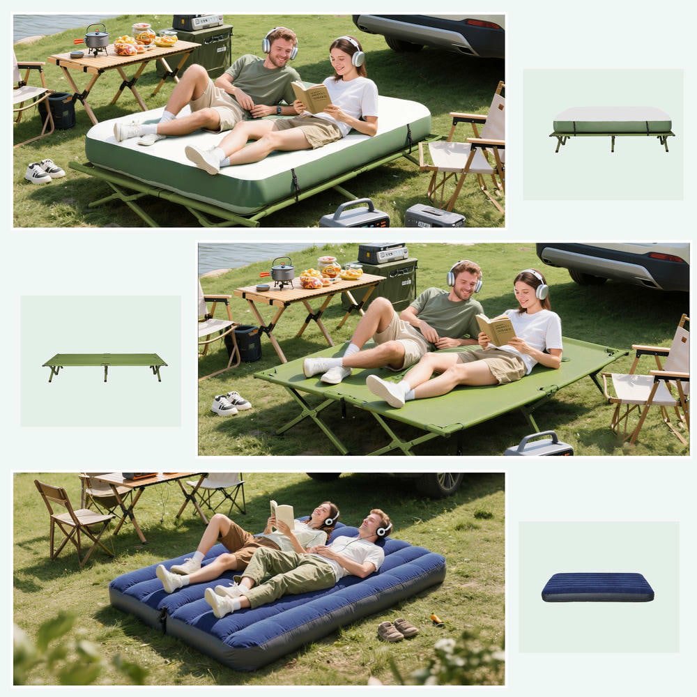 Resenkos 2-Person 4-in-1 Folding Tent Cot, Air Mattress, Foot Pump, Carry Bag – Off-Ground Cot for Camping, Hiking, Backpacking