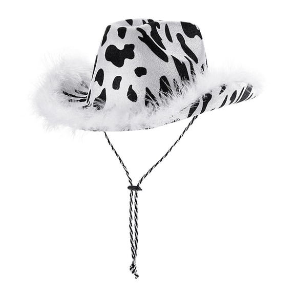 Cow Cowboy Hat Cowgirl Hat Women Cows Pattern Cowboy Hat Wide Brim with Lanyard Accessories for Performance Kids Celebration Outdoor Costume