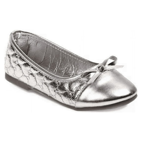 Rugged Bear Big Girl's Cap Toe Silver Ballet Flats, Sz. 12