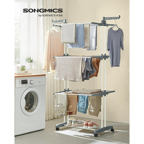 4-Tier Clothes Drying Rack Stand Foldable Laundry Drying Rack Rolling Clothing Rack Indoor Outdoor Use Easy to Assemble White