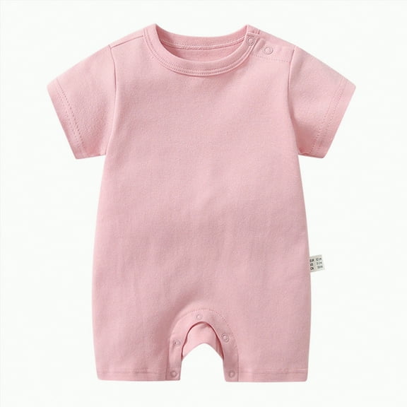 Hessimy Baby Clothing Baby Boy or Girl Gender Neutral Organic Cotton Short Sleeve Bodysuits solid colour round neck bodysuit (Light Pink,6-9 Months)