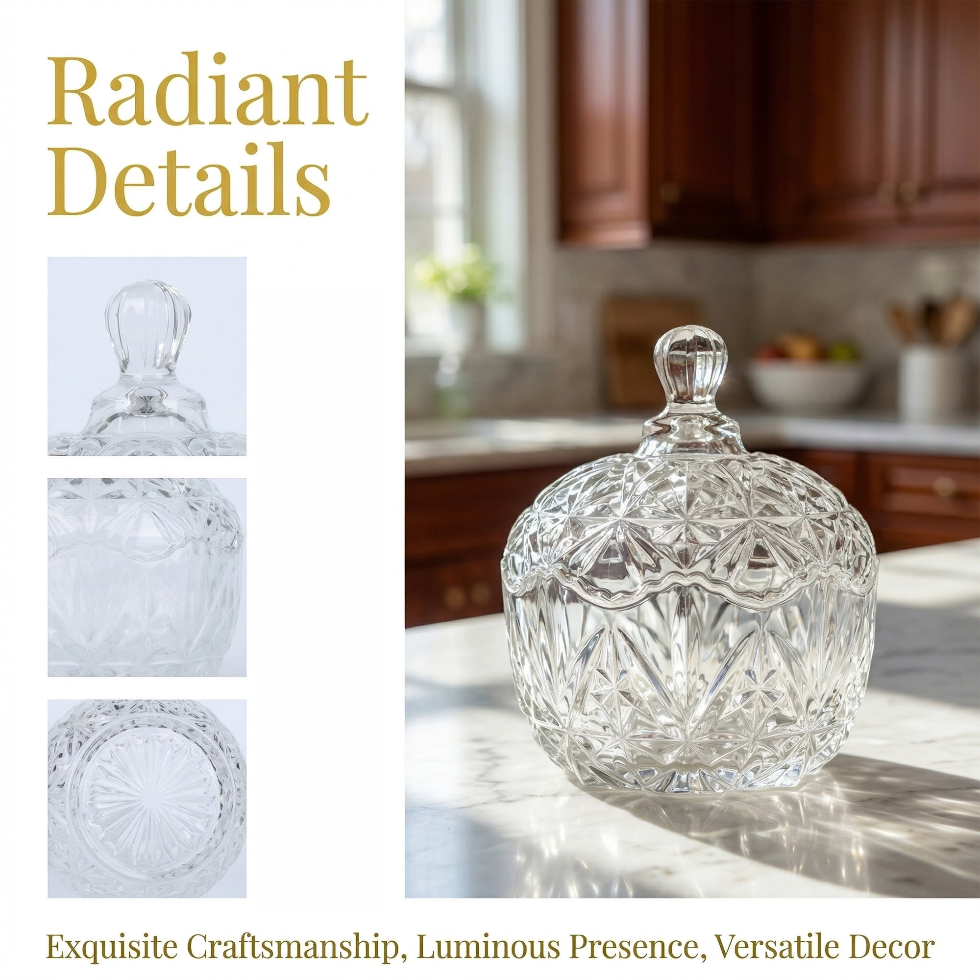 Unique Bargains Crystal Glass Candy Dish With Lid Clear 4.1" x 4.1" x 5.5"