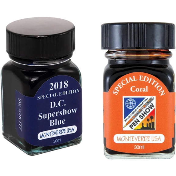 Monteverde 60ml Ink, Coral, Blue Ink (G309LA, G309DC) Fountain Pen Ink (30ml Each Ink Bottle, 2 Pack)