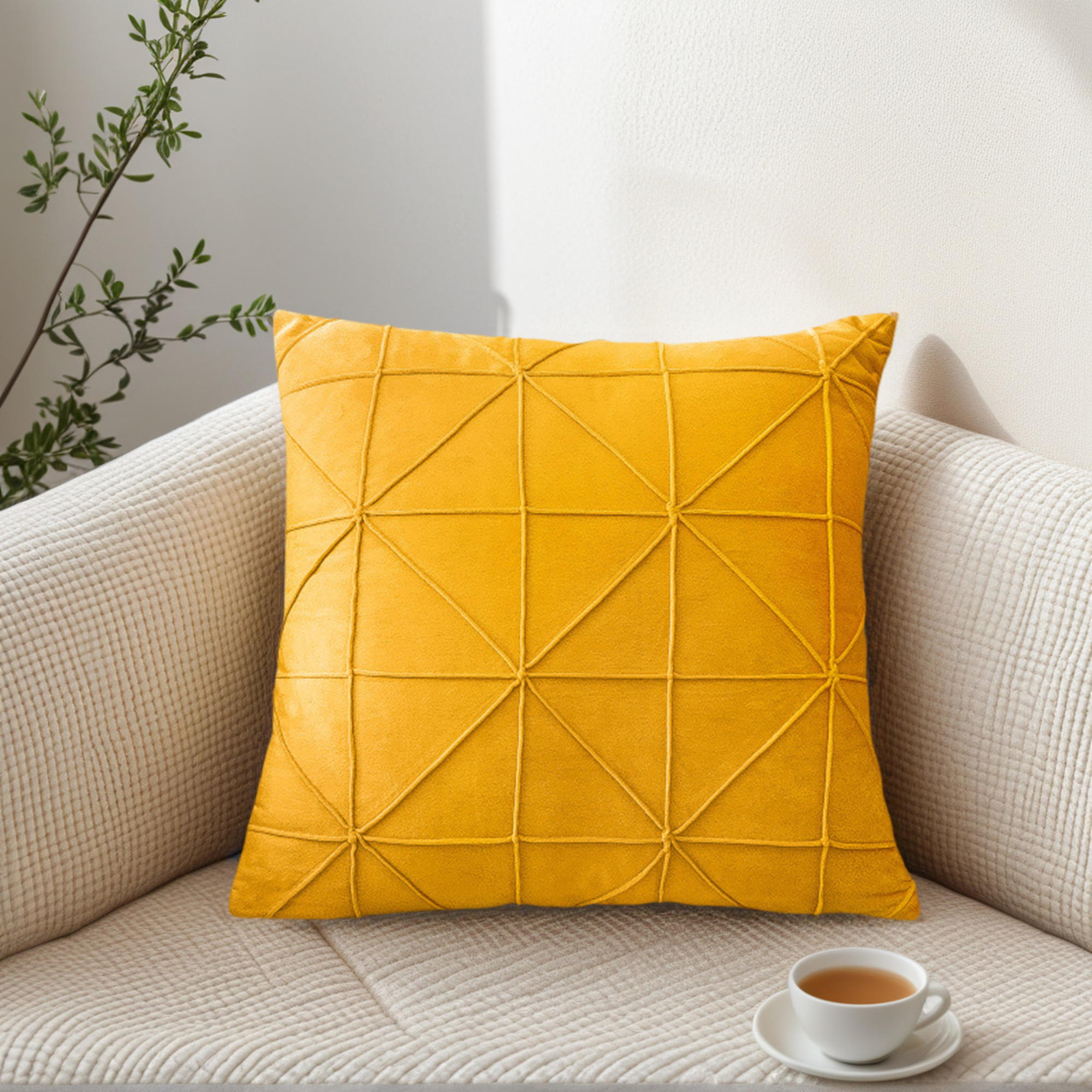 Unique Bargains Pack of 2 Luxury 3D Diamond Velvet Throw Pillow Covers Yellow