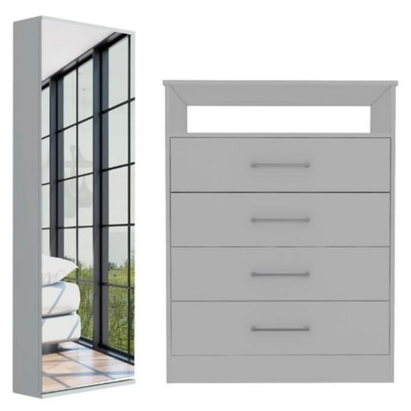 Home Square 2-Piece Set with 4 Drawer Dresser and Shoe Rack With Mirror