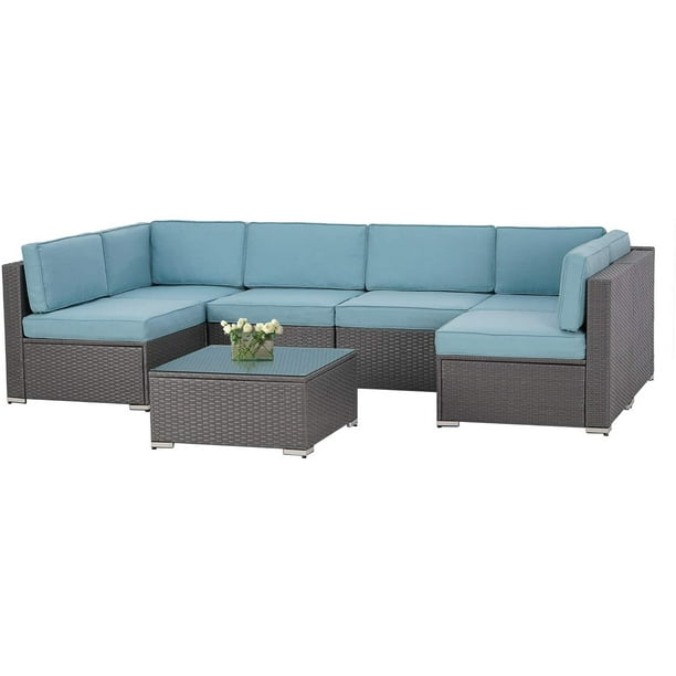 SUNCROWN Outdoor Patio Furniture 7Piece Sofa Set Grey Wicker, Washable
