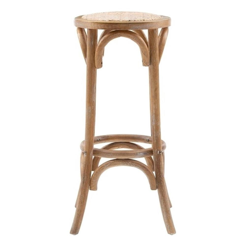 Linon Billy 30" Round Backless Rustic Bar Stool Woven Seat in Natural Wood