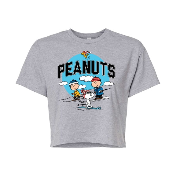 Peanuts - Peanuts Group Skiing - Juniors Cropped Cotton Blend T-Shirt