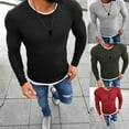 thumbnail image 1 of SPRING PARK Men's Autumn Winter Solid Color O Neck Long Sleeve Knitted Pullover Slim Thin Sweater, 1 of 4