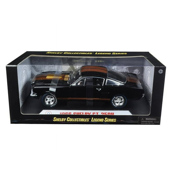 1966 Ford Mustang Shelby GT 350 "Hertz" Black with Gold Stripes and Racing Wheels 1/18 Diecast Model Car by Shelby Collectibles