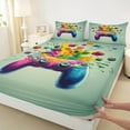 thumbnail image 3 of Manfei Cartoon Gamepad Twin Sheet Sets for Boys, Splash Watercolor Twin Fitted Sheet, Game Console Flat Sheet, Lightweight Room Decor, 3-Piece, 3 of 7