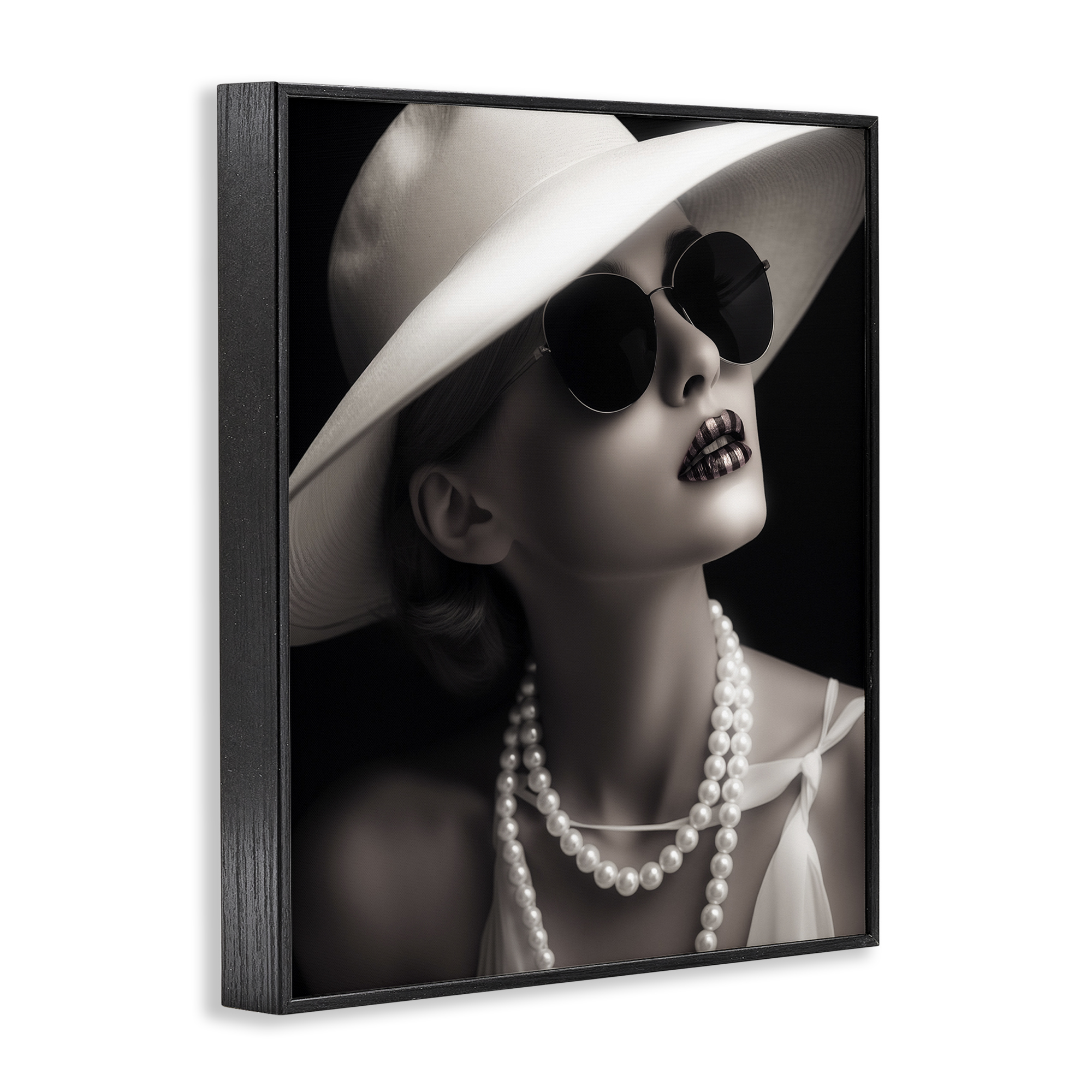Stupell Industries Trendy Girl with Striped Lips Novelty Painting Black Framed Art Print Wall Art, 16 x 20