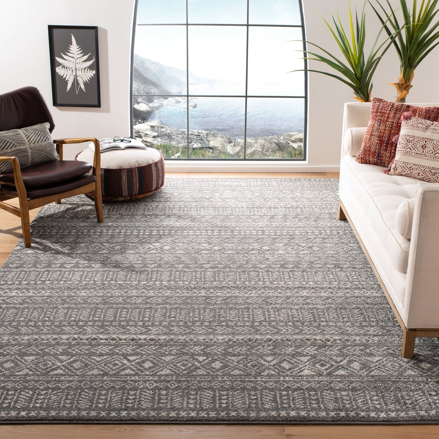 SAFAVIEH Tulum Britton Moroccan Geometric Area Rug, Dark Grey/Ivory, 5