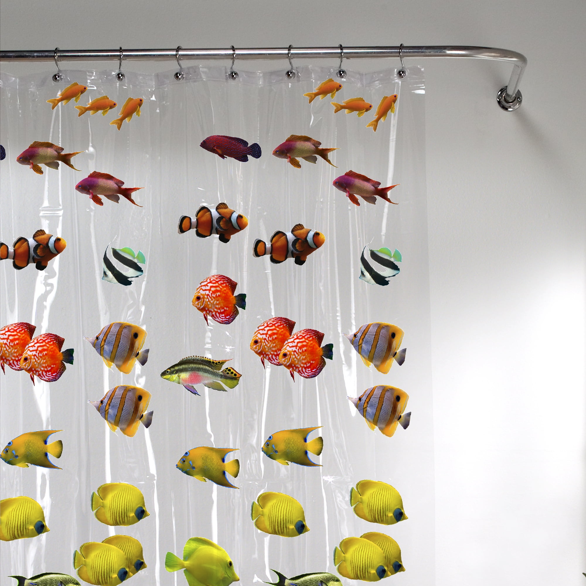 Zenna Home Multi-color Tropical Fish-Themed Waterproof PEVA Shower Curtain or Liner, 70" x 72"