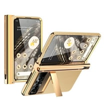 Compatible with Google Pixel Fold Case with FREE Pen & Pen Holder, PU Leather   Tempered Glass Screen Protector   Plating All-Inclusive Hinge Protective Anti-fingerprint Folding Case, Gold
