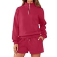 thumbnail image 4 of SGMVNU Fall Outfits for Women 2025 Fashion Quarter Zipper Sweatshirt Pullover and Shorts Set Sweatsuits 2 Piece Tracksuit(Hot Pink, L), 4 of 9