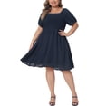 thumbnail image 2 of DARING DIVA Women's Plus Dress Smocked Square Neck Stretchy Midi Dress XL Navy Blue, 2 of 6