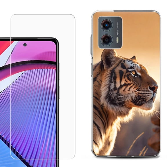 OneToughShield ® Compatible with Motorola Moto G 5G 2023, Shockproof Phone Case, with Tempered Glass Screen Protector - Tiger