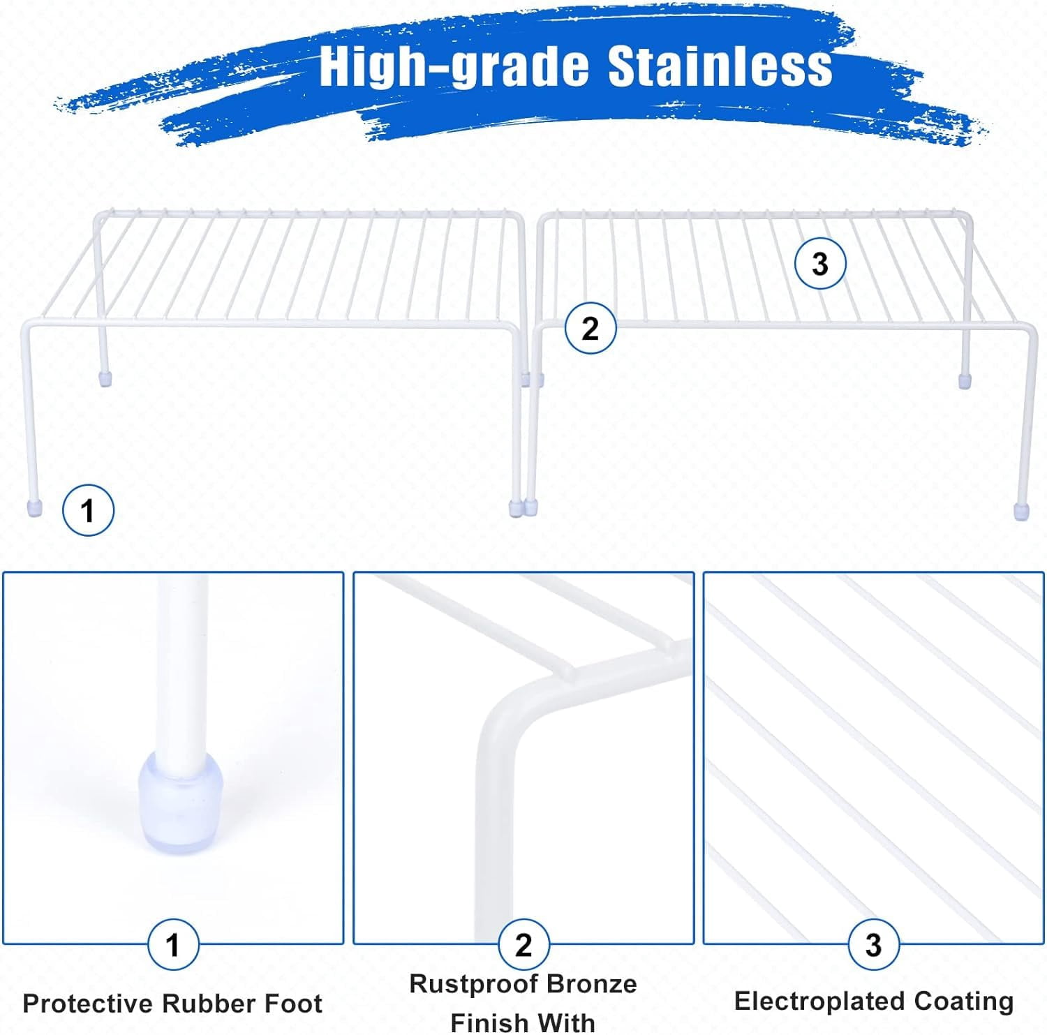 Medium (13.1 X 10.2 Inch) Cabinet Storage Shelf Rack  Shelves Kitchen Counter And Organizer For Fridge Bathroom Cupboard& Pantry (6 White)