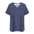 thumbnail image 6 of Plus Size Tops for Women 2025 Trendy Cross V Neck Striped Short Sleeve Blouses Dressy Casual Loose Fit Shirts (5XL, Navy 2), 6 of 6