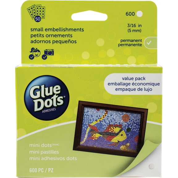 Glue Dots Mini Dots Adhesive Value Pack Sheets, 3/16 Inch, Clear, Pack of 600
