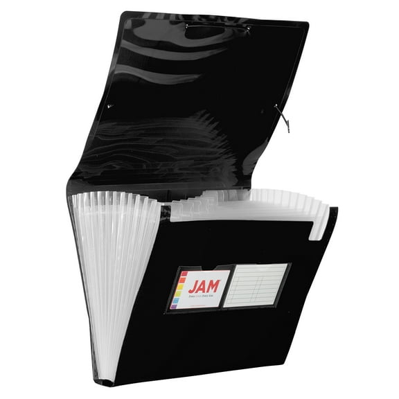 JAM Paper 13 Pocket Expanding File, Black, 1/Pack, Letter Size, 9 x 13