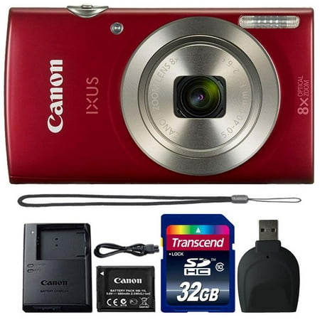 Canon Powershot Ixus 185 / ELPH 180 20MP Compact Digital Camera Red with 32GB Accessory Bundle