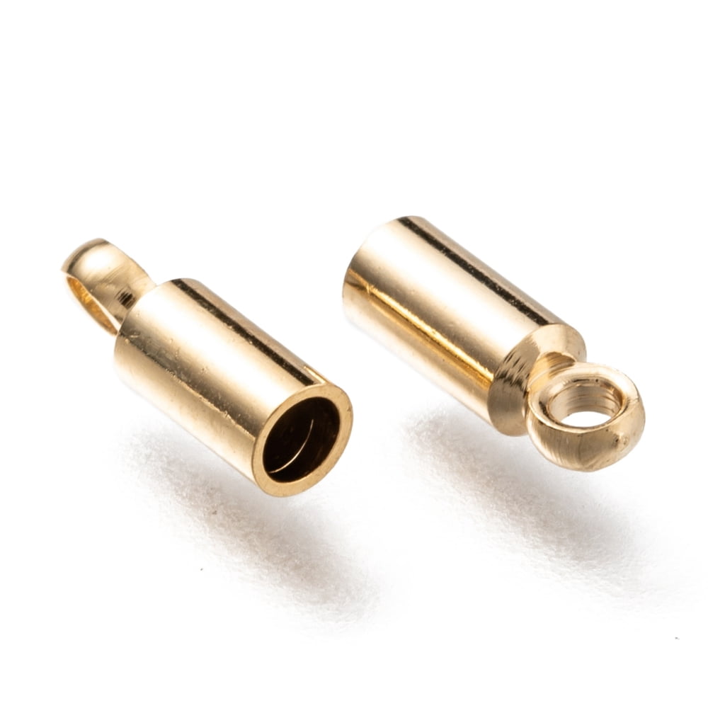 Brass Cord Ends Cadmium Free Lead Free Long-Lasting Plated Real 24K Gold Plated 8x2.5mm Hole: 1.3-1.4mm Inner Diameter: 2mm
