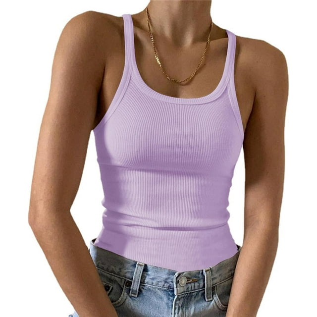 Artfish Women's Sleeveless Tank Top Form Fitting Scoop Neck Ribbed Knit Basic Cami Shirts