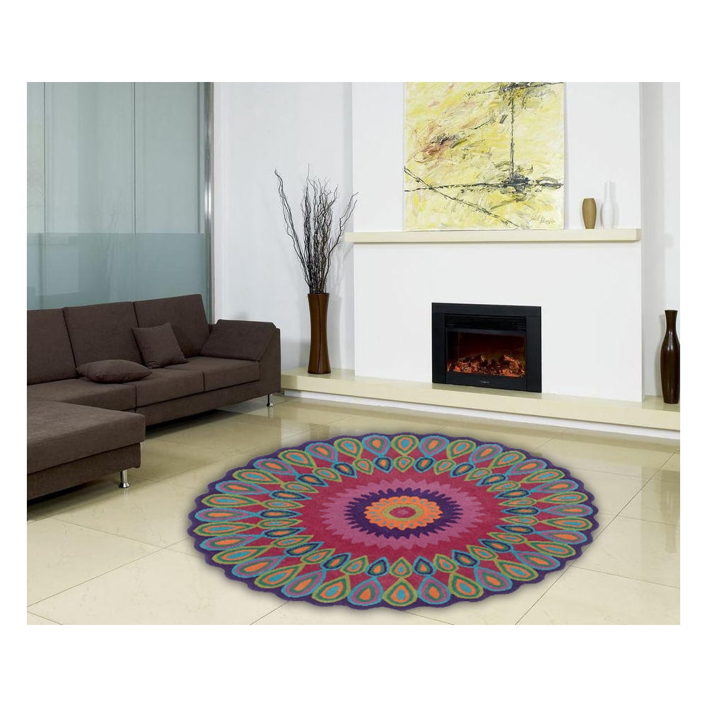 LR Home Wren 7'9" Round Pink Peacock Medallion Indoor Area Rug