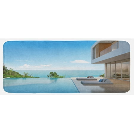 

White Kitchen Mat Modern Minimalist Design Beach Summer House with Ocean Print Plush Decorative Kitchen Mat with Non Slip Backing 47 X 19 Pale Brown Sky Blue by Ambesonne