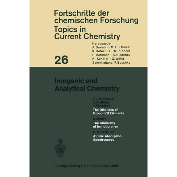 Topics in Current Chemistry Inorganic and Analytical Chemistry, Book 26, (Paperback)