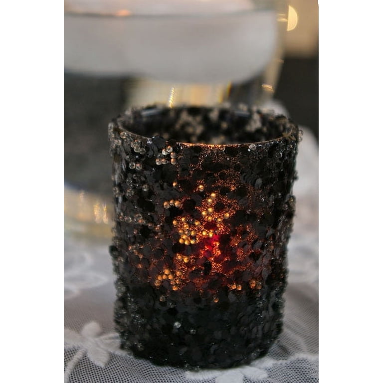Black Beaded Candle Holder Desert Palm Tree Beaded Candlestick - Black main image 4