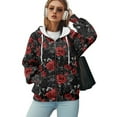 thumbnail image 5 of COEQINE Fashion Women's Hoodie Oversized Sweatshirts Roses and Cobwebs Black Print Full Zipper Y2K Jacket Long Sleeve Casual Wear Fall Winter Tops with Pockets, XS, 5 of 7