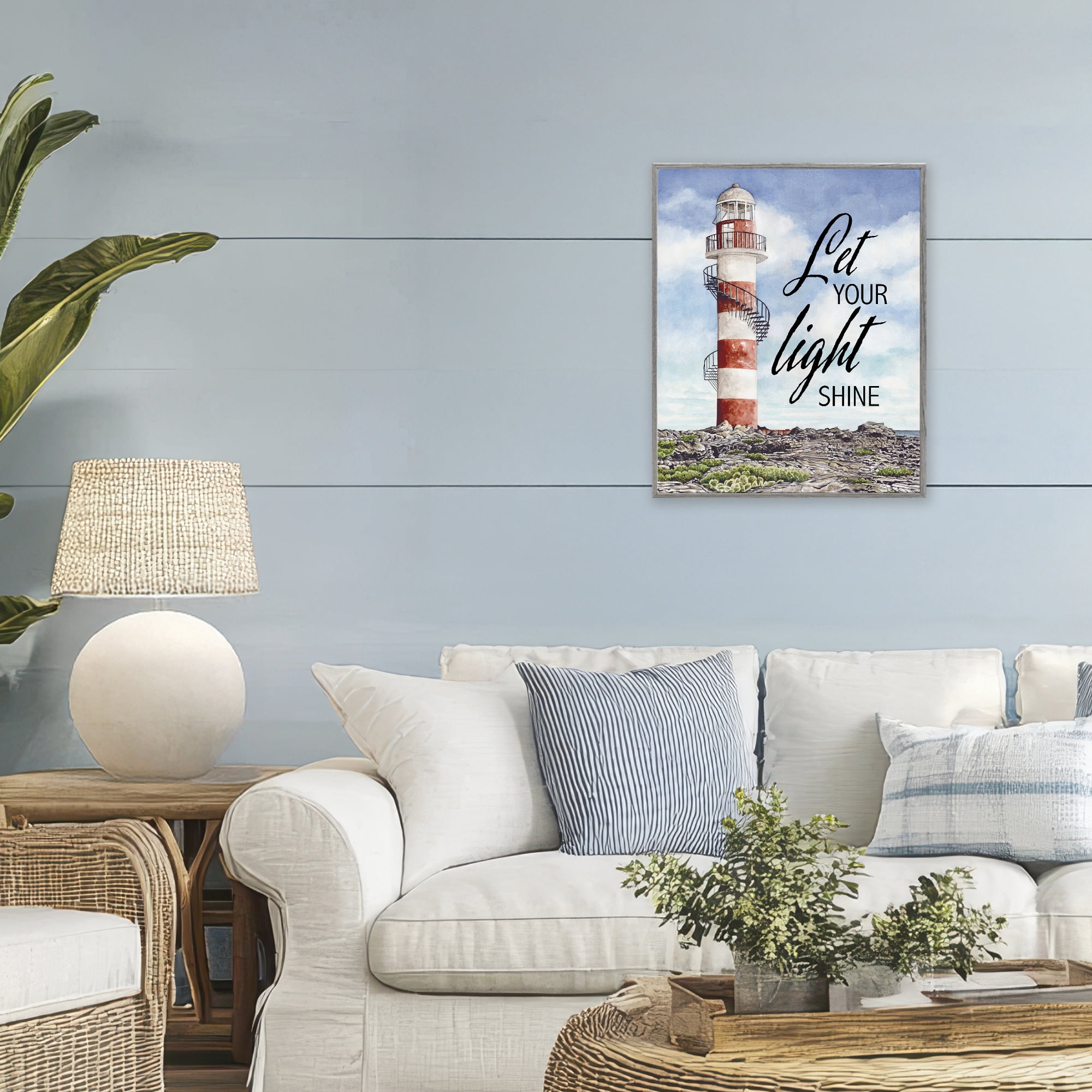 Stupell Industries Let Your Light Shine Beacon Gray Framed Giclee Art, design by Cindy Jacobs